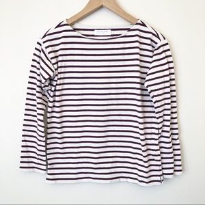 Everlane Gia Boatneck Burgundy White Stripe Top